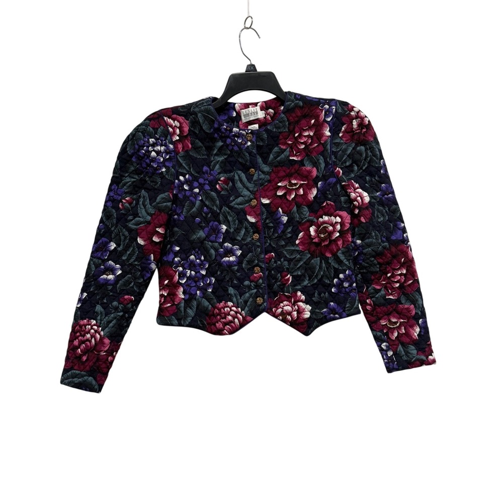 90s Leslie Fay Vintage Quilted Floral Cropped Jacket 10 Grandma Core Cottage